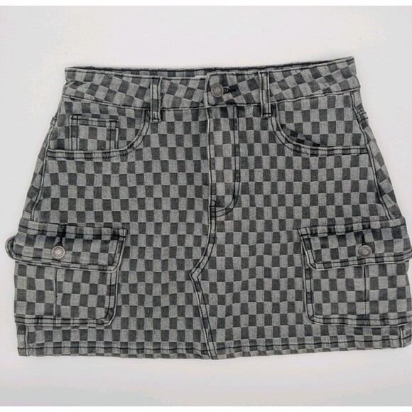 Anniewear Dresses & Skirts - Sm. Women’s Y2K Style Checkerboard Denim Cargo Mini Skirt Gray Black Annie Wear